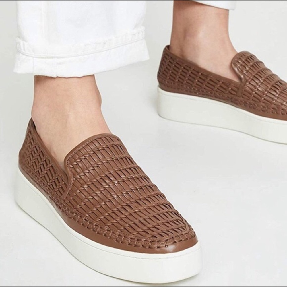 Vince Stafford Brown Weave Platform Sneakers
